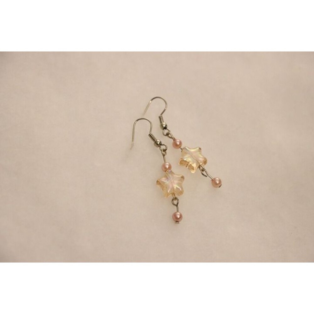 Pink sparkle star dangle drop earrings with stars and spheres, pink Barbie
